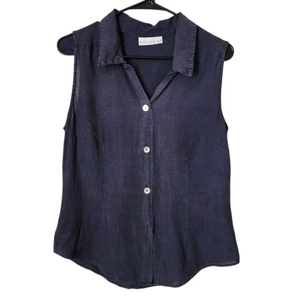 BRYN WALKER Linen Sleeveless Button Up Blouse Minimalist Coastal vest S